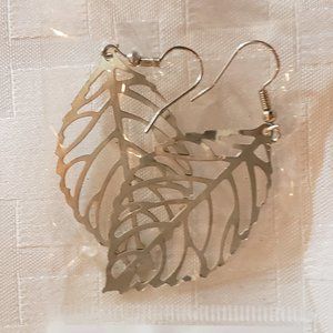 Silver leaf dangle earrings, lightweight boho